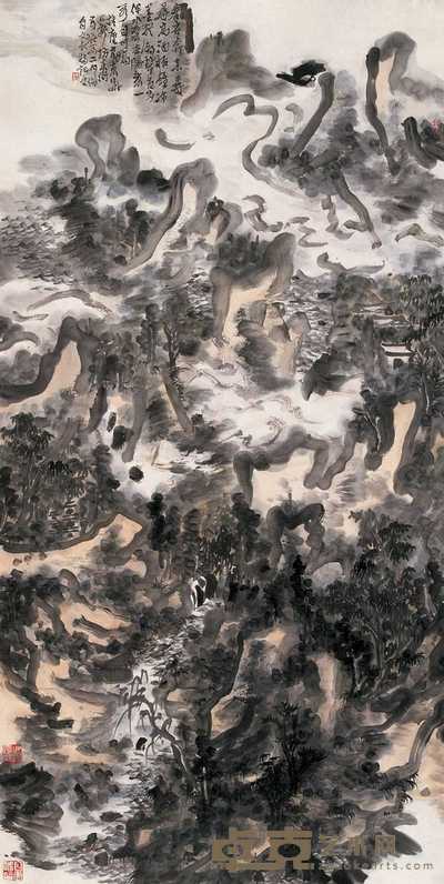 魏广君 2003年作 拳石奔来图 镜心 136×68cm